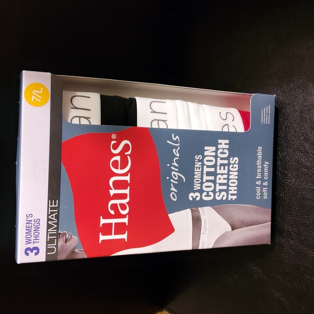 2/$15 NWT  3-Pack Hanes Cotton Stretch Thongs 7/L or 9/XXL Firm Price